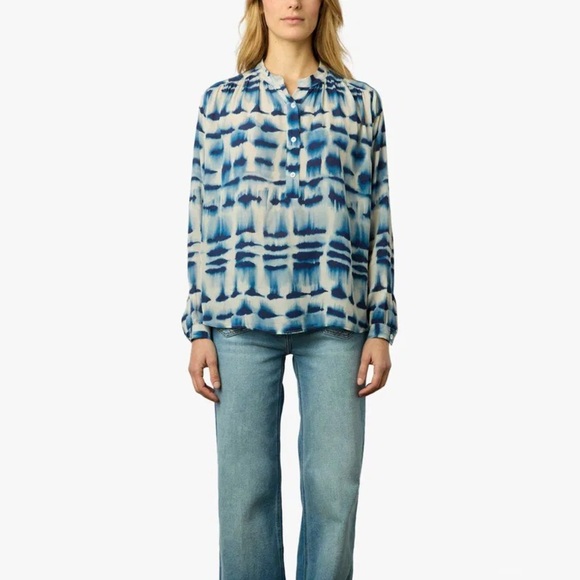 2/$250 Gerard Darel blue ombré Ambre long sleeve blouse shirt - Large (3) NWOT - Picture 3 of 5